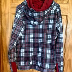 Double Hooded Plaid and Red Sweatshirt Size Small